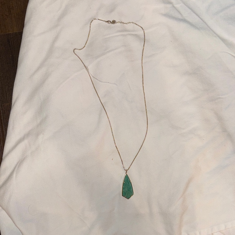 Kendra Scott Gold Necklace with Teal Teardrop Pendant